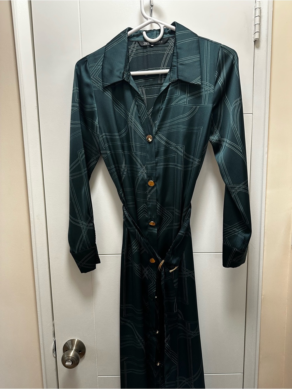 Zara Dark Green Geometric Maxi Shirt Dress